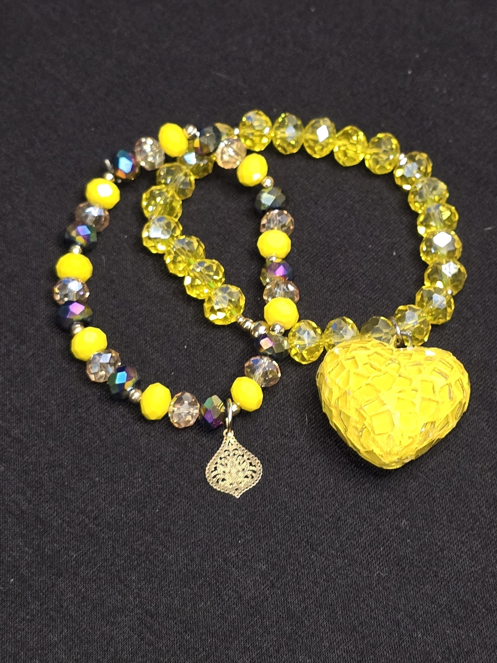 Yellow Heart Beaded Stretch Bracelet Set